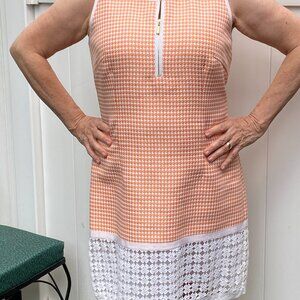 Laundry dress sleeveless orange white pattern with white lace